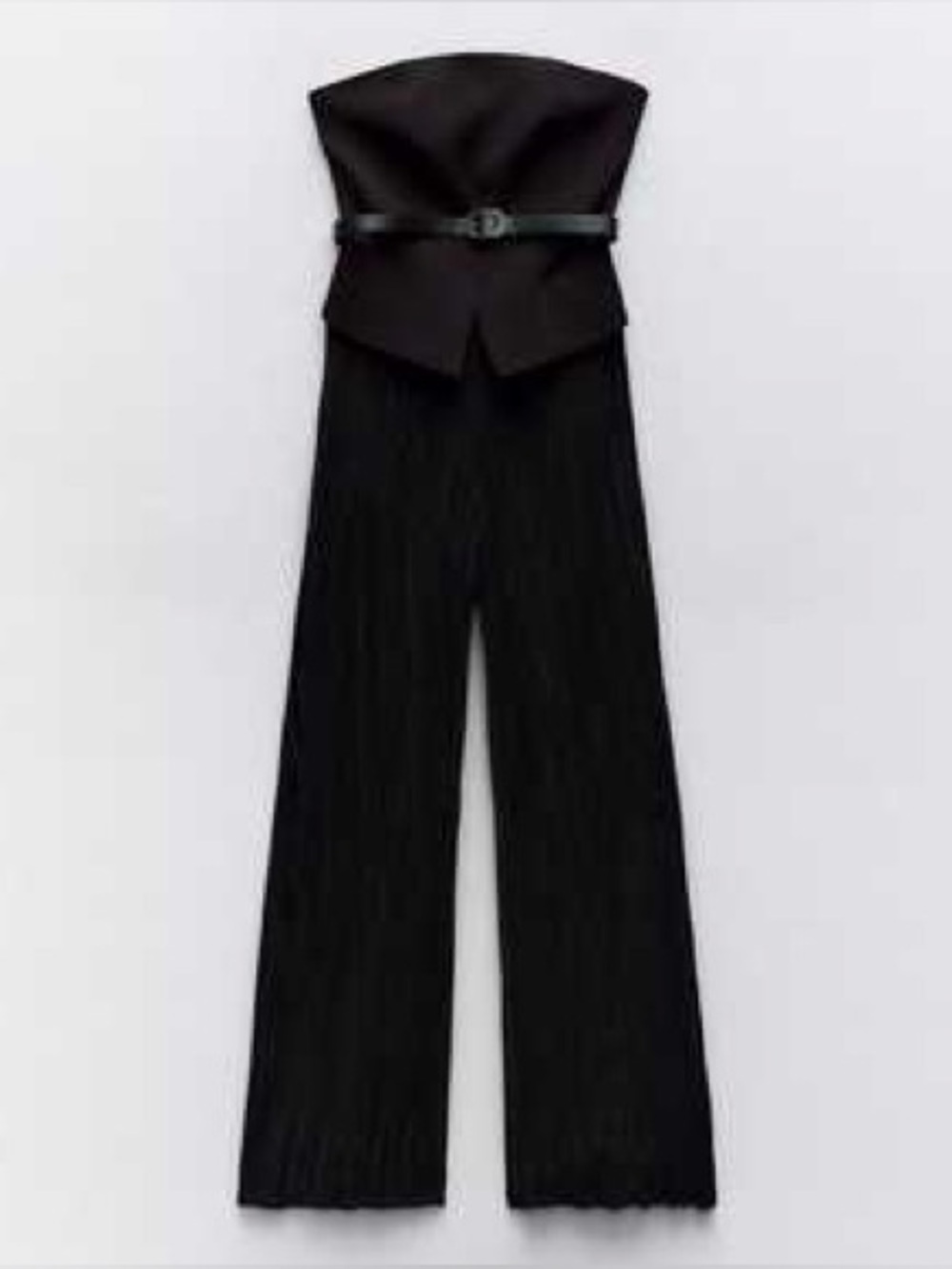 Zara Belted Mixed Pleated Strapless Jumpsuit